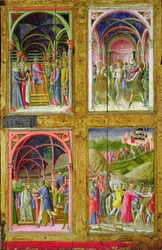 聖母の誕生と四聖人（パネル上のテンペラと金箔）